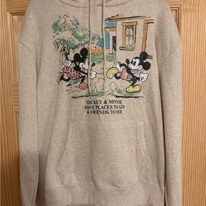 Disney Mickey Mouse Hoodie Sweater Pull Over Women's Size M Beige